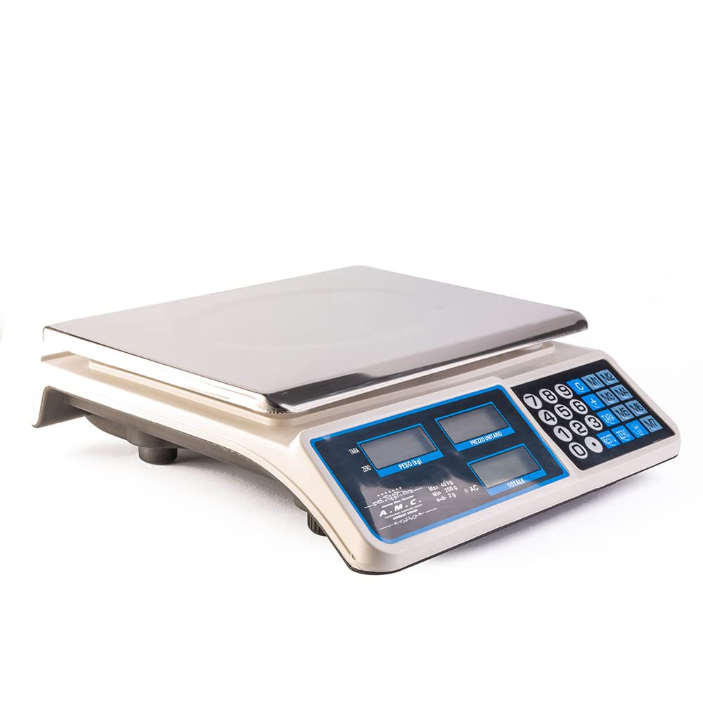 Bilancia elettronica digitale da banco con 7 tasti di memoria, acciaio inox, 6 lcd, totale e peso portata max 40 kg divisione 2g