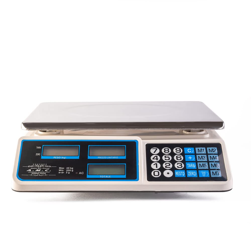Bilancia elettronica digitale da banco con 7 tasti di memoria, acciaio inox, 6 lcd, totale e peso portata max 40 kg divisione 2g