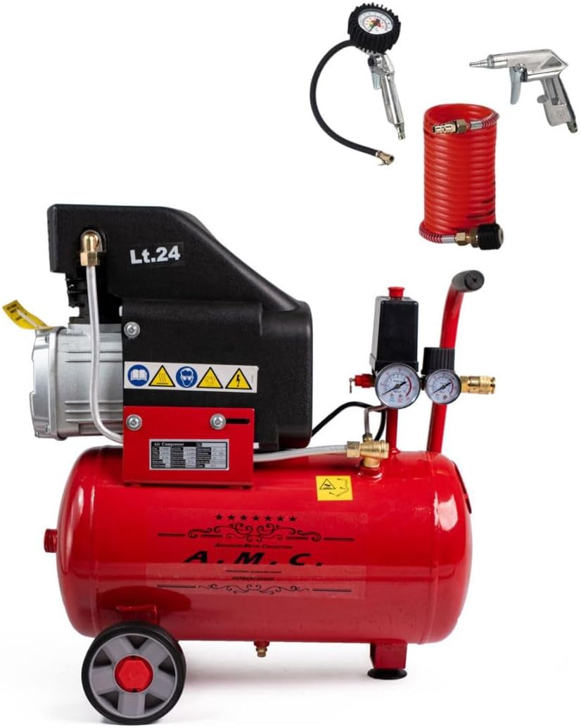Compressore ad aria pressione 8 bar elettrico coassiale 3 Hp incluso Kit Accessori motore potente termicamente silenziato protetto con Carcassa esterna in alluminio'
