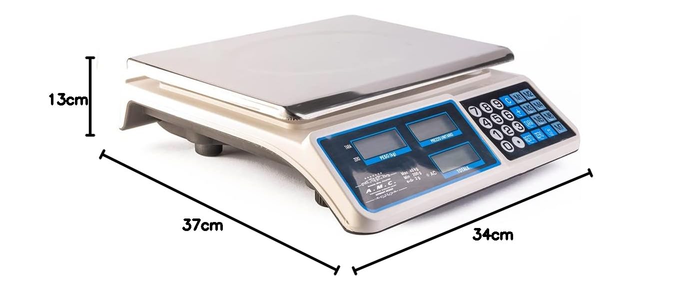Bilancia elettronica digitale da banco con 7 tasti di memoria, acciaio inox, 6 lcd, totale e peso portata max 40 kg divisione 2g