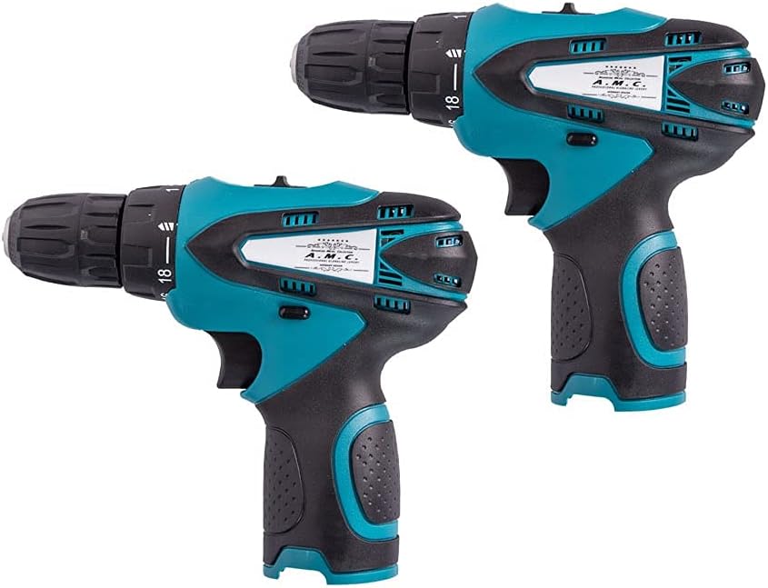 Coppia di trapani avvitatore e tassellatore da 18 Volts doppia batteria a litio, caricabatteria e valigetta inclusa, mandrino autoserrante con impugnatura ergonomica e sistema antivibrante