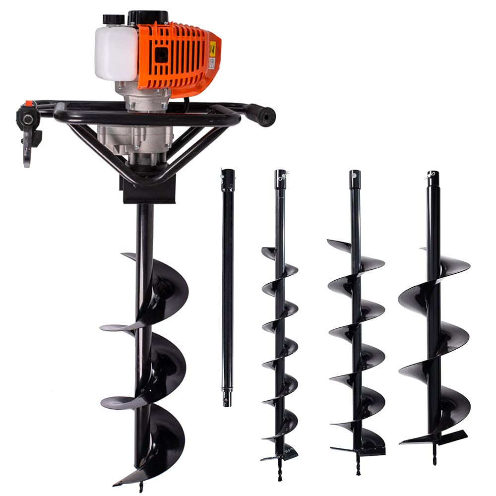 Trivella a scoppio con motore da 52cc 2 tempi con prolunga da 50 cm e 3 punte intercambiabili da 100-150-200mm, mototrivella trivellatrice da giardino e campi, utilizzo professionale e fai da te