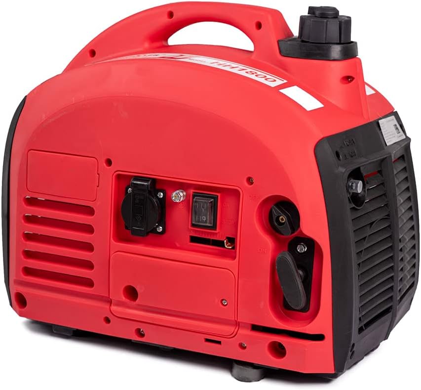 Generatore di corrente Inverter Silenziato, 750W Motore 2 tempi comodo e leggero, 1 presa 230V, interruttore sovraccarico, da campeggio, giardino, mercati, fiere