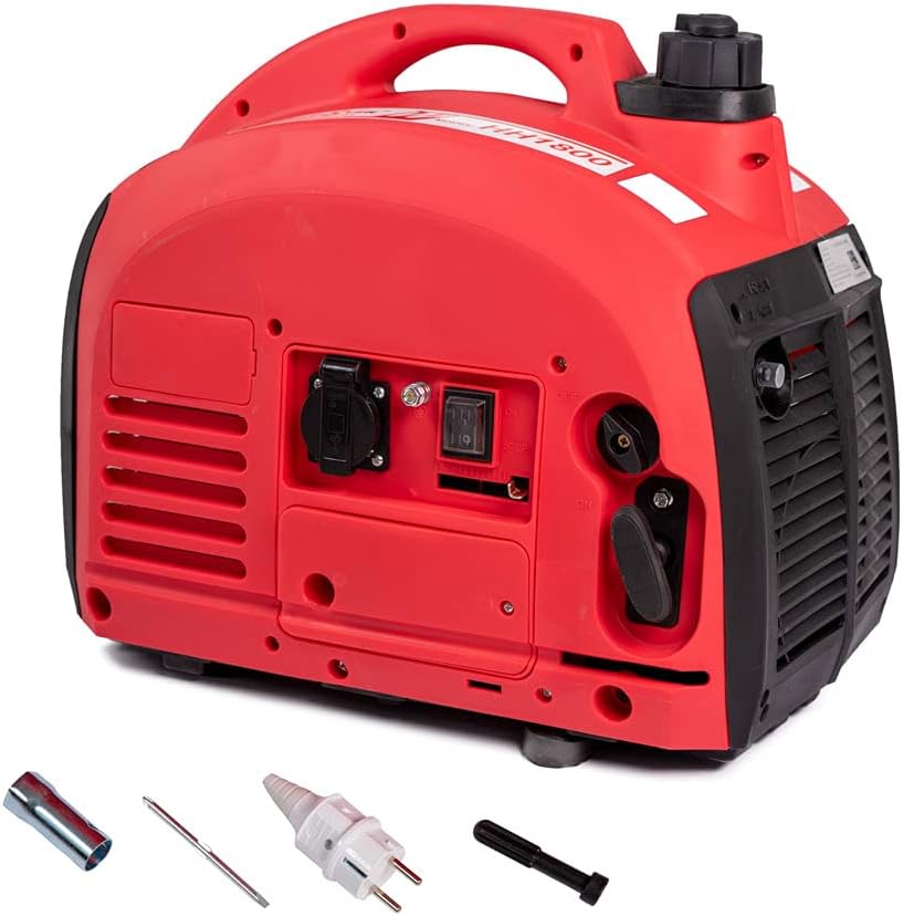 Generatore di corrente Inverter Silenziato, 750W Motore 2 tempi comodo e leggero, 1 presa 230V, interruttore sovraccarico, da campeggio, giardino, mercati, fiere
