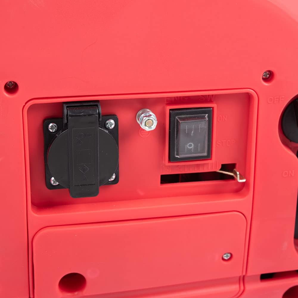 Generatore di corrente Inverter Silenziato, 750W Motore 2 tempi comodo e leggero, 1 presa 230V, interruttore sovraccarico, da campeggio, giardino, mercati, fiere