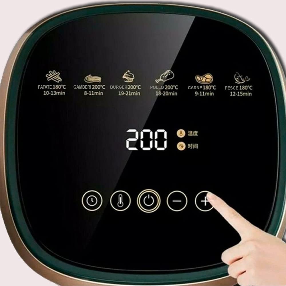 Friggitrice ad aria calda elettrica da 8 Litri, Friggitrice aria Senza Olio con Touch Screen LCD, fornetto elettrico da 1500W con 6 metodi di cottura, Cestino Staccabile, Senza BPA,8L,1500 W