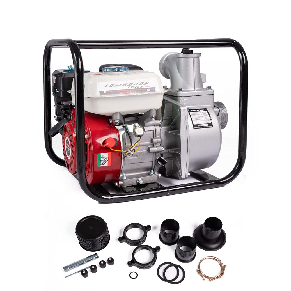 Motopompa a scoppio autoadescante con motore a benzina 4 tempi (60.000 l/h 6,5 CV,30m Altezza massima di aspirazione dell'acqua 7m per giardinaggio ed irrigazione,con attacco 3 pollici)
