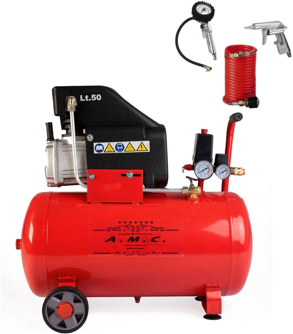 Compressore ad aria pressione 8 bar elettrico coassiale 3 Hp incluso Kit Accessori motore potente termicamente silenziato protetto con Carcassa esterna in alluminio'