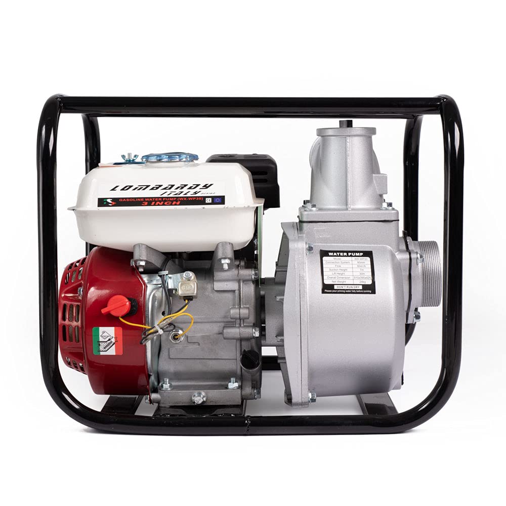 Motopompa a scoppio autoadescante con motore a benzina 4 tempi (60.000 l/h 6,5 CV,30m Altezza massima di aspirazione dell'acqua 7m per giardinaggio ed irrigazione,con attacco 3 pollici)