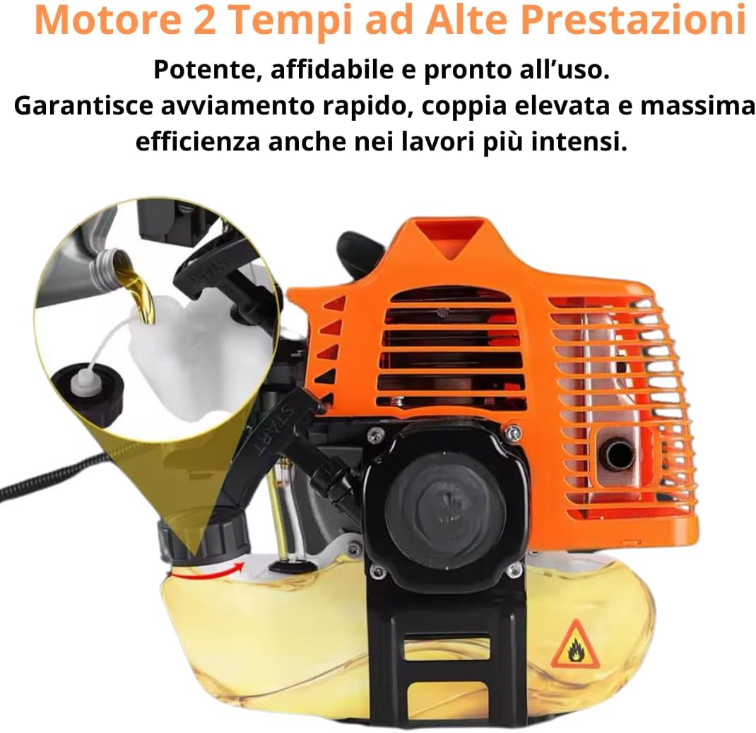 Decespugliatore a Scoppio 52cc con Testina Doppio Filo da 2 mm e Tagliabordi Professionale Multifunzione con Disco 3 Denti in Acciaio Rinforzato