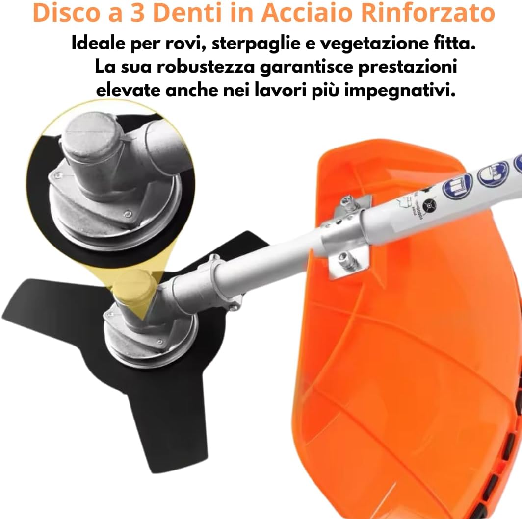 Decespugliatore a Scoppio 52cc con Testina Doppio Filo da 2 mm e Tagliabordi Professionale Multifunzione con Disco 3 Denti in Acciaio Rinforzato