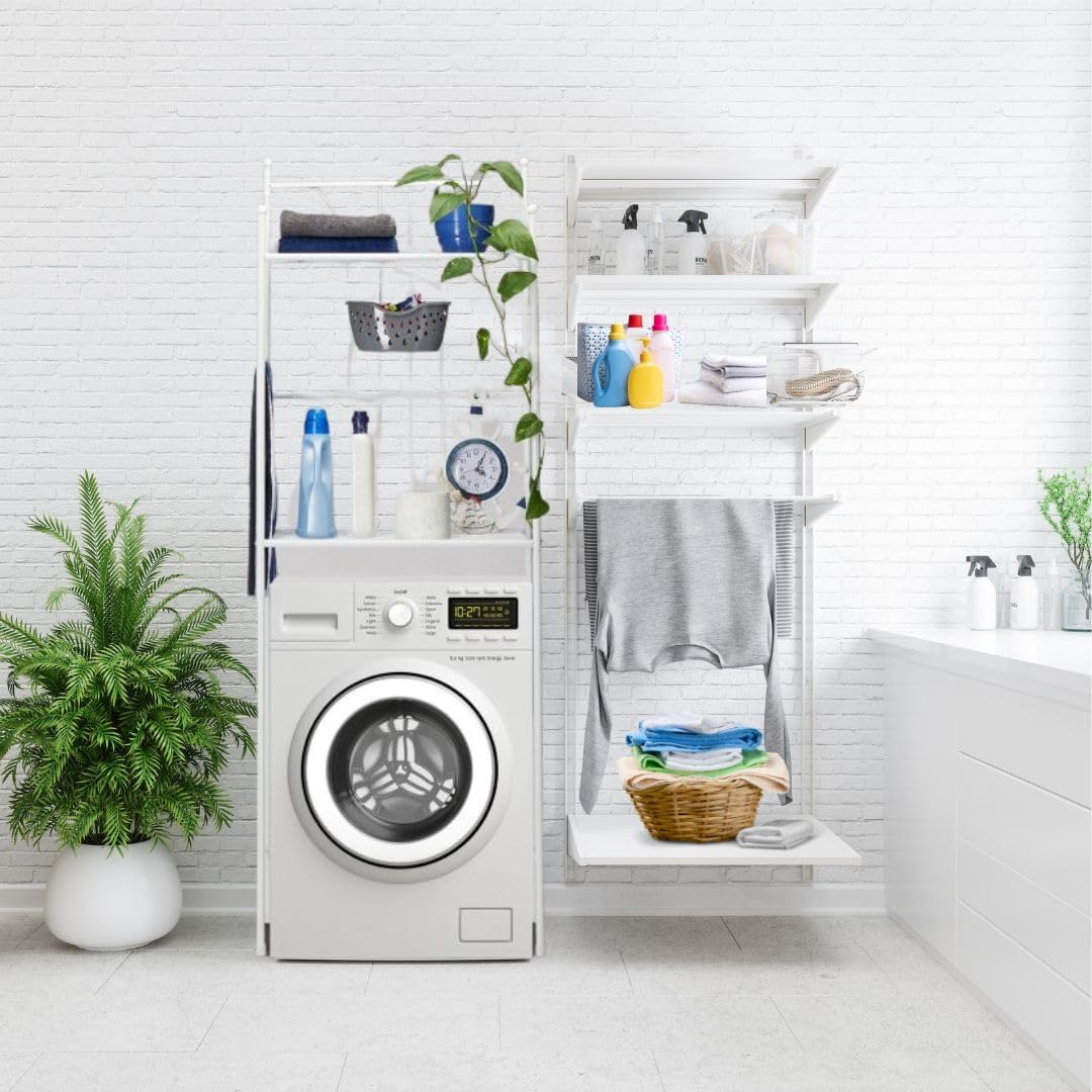 Scaffale da Bagno Salvaspazio Scaffali forati per lavatrice 3 ripiani bianco resistenti
