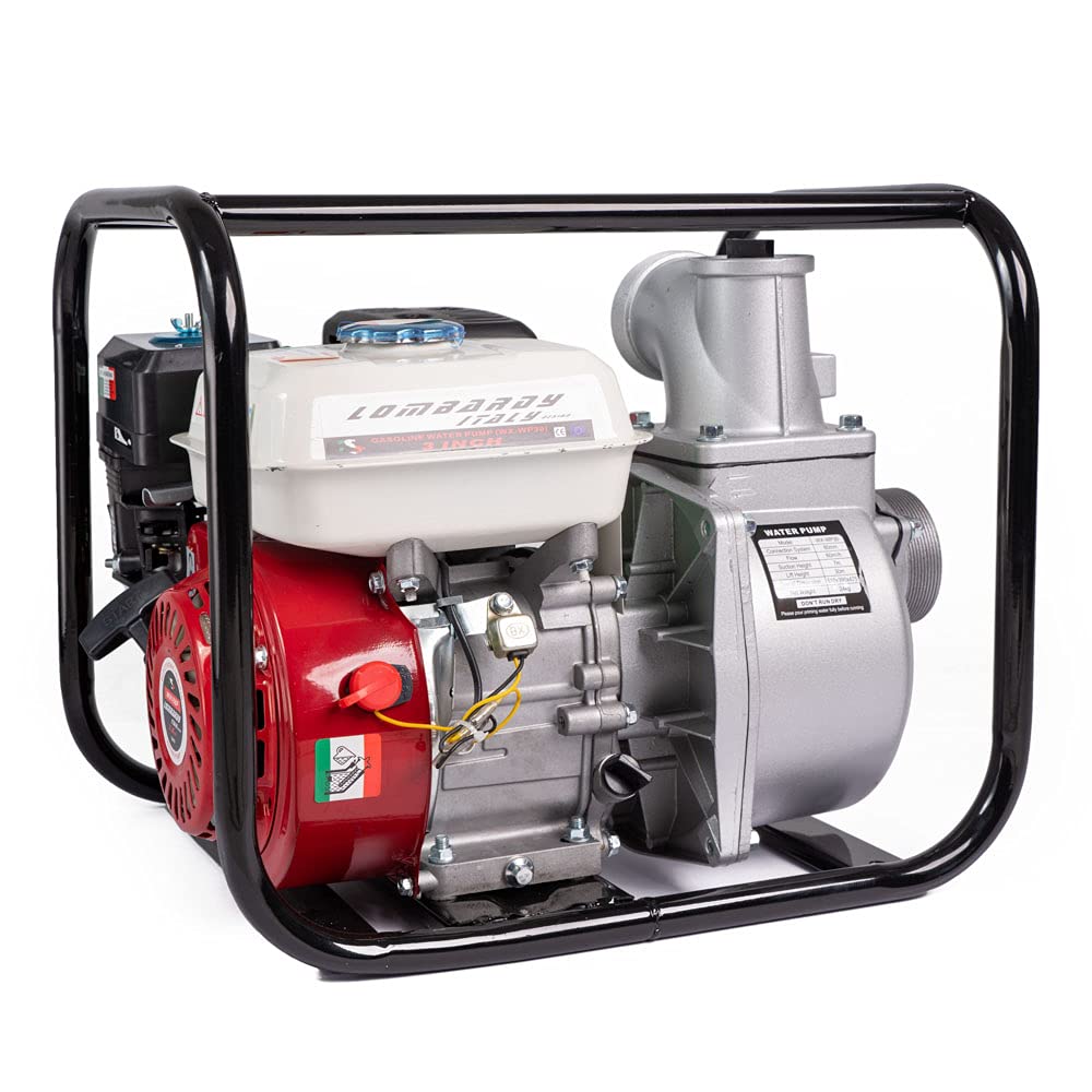 Motopompa a scoppio autoadescante con motore a benzina 4 tempi (60.000 l/h 6,5 CV,30m Altezza massima di aspirazione dell'acqua 7m per giardinaggio ed irrigazione,con attacco 3 pollici)