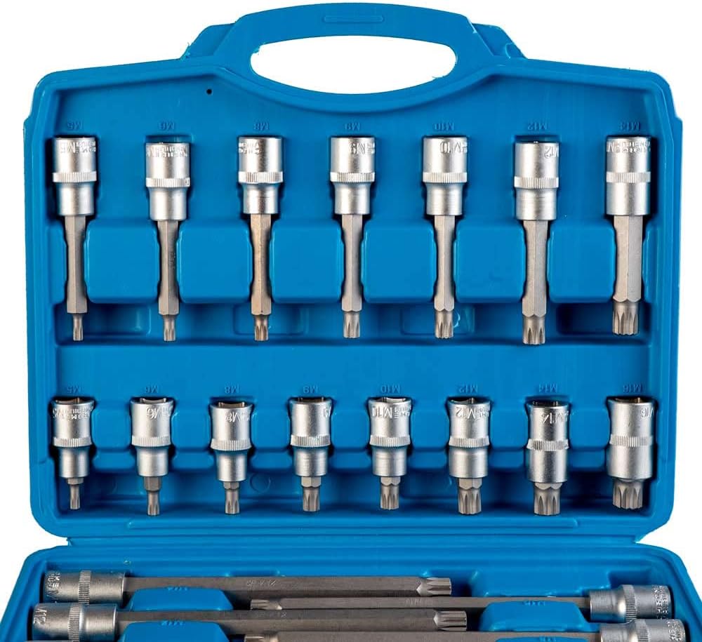 Set di bussole 1/2 pollice composto da ben 88 pezzi di bussole scanalate, esagonali e torx tutti i set sono comprensivi di valigetta portautensili così da poter individuare facilmente le misure