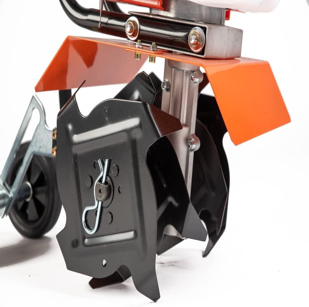 Motozappa motocoltivatore zappatrica con motore a scoppio 2 tempi da 52cc e 3,7 cv di potenza con una larghezza del raggio di lavoro di 30 cm e profondità di 15 cm zappette in acciaio rinforzato