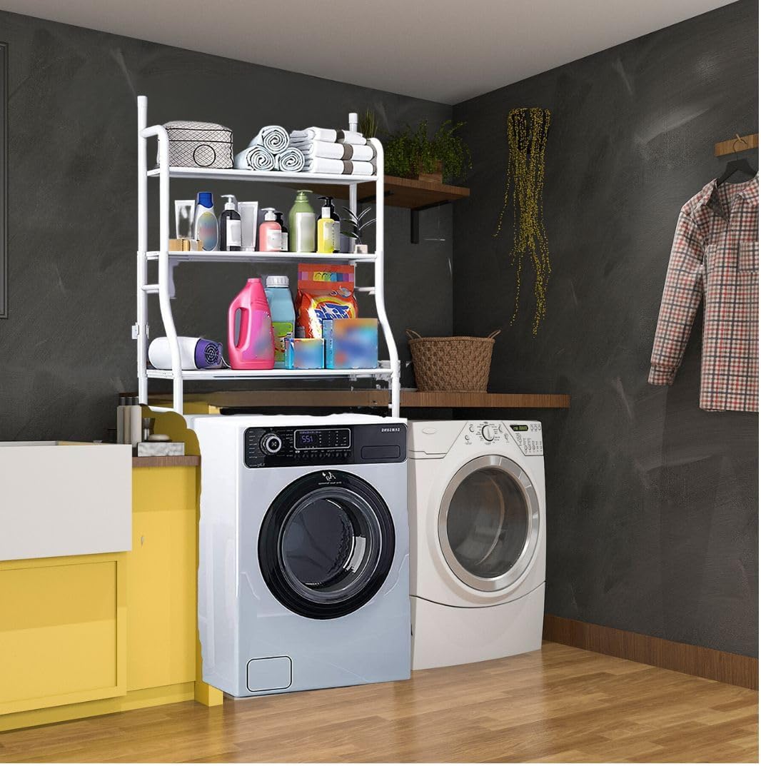 Scaffale da Bagno Salvaspazio Scaffali forati per lavatrice 3 ripiani bianco resistenti