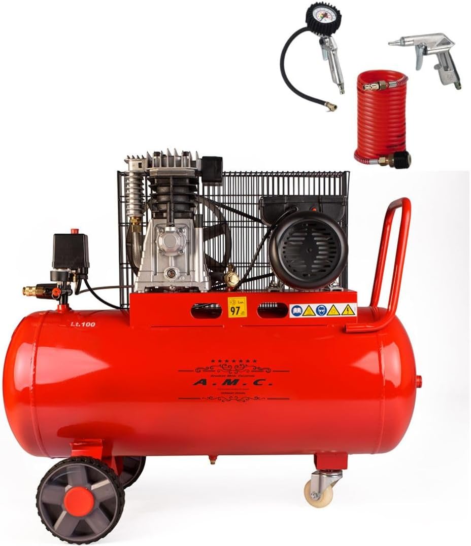 Compressore ad aria pressione 8 bar elettrico coassiale 3 Hp incluso Kit Accessori motore potente termicamente silenziato protetto con Carcassa esterna in alluminio'