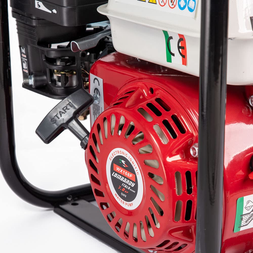 Motopompa a scoppio autoadescante con motore a benzina 4 tempi (60.000 l/h 6,5 CV,30m Altezza massima di aspirazione dell'acqua 7m per giardinaggio ed irrigazione,con attacco 3 pollici)