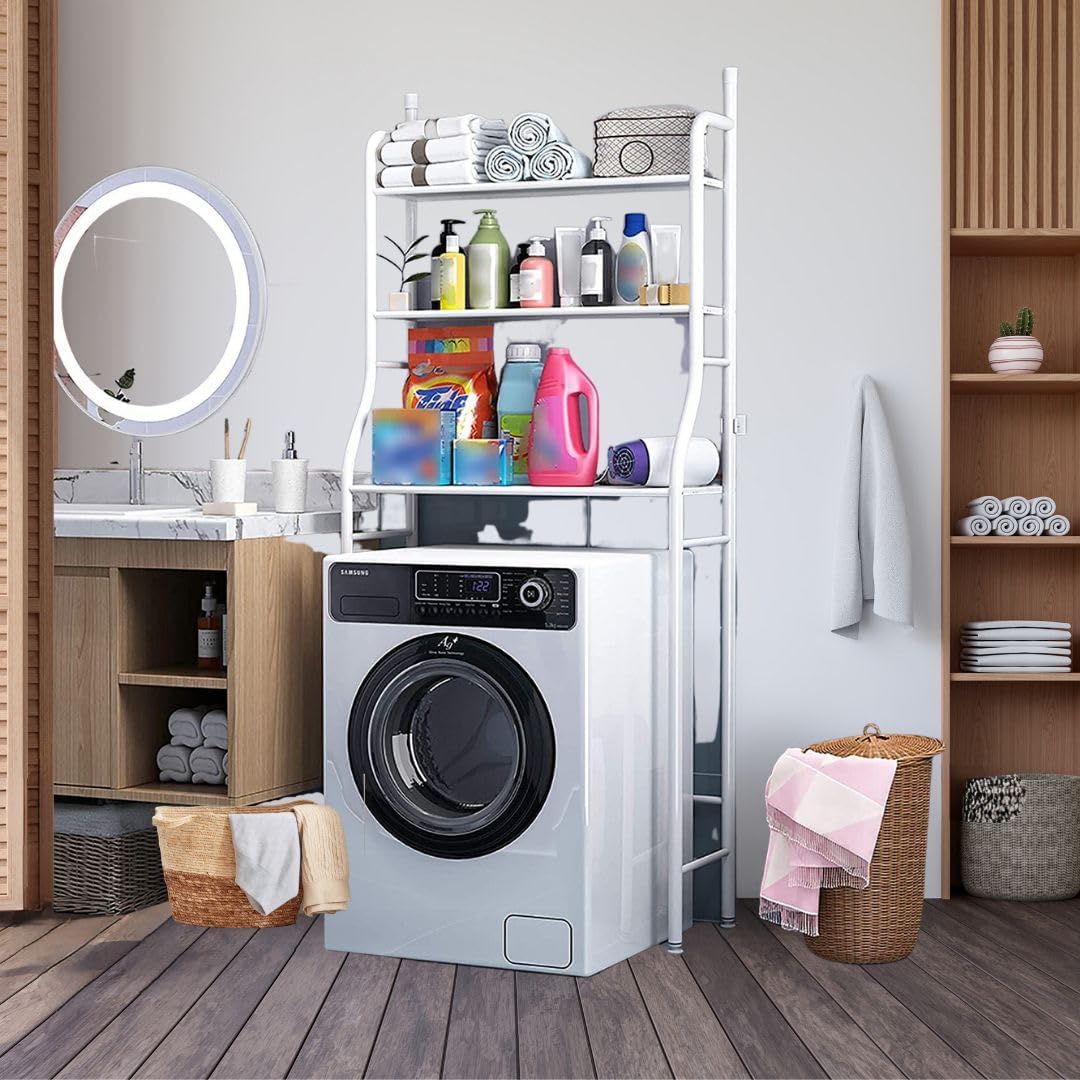 Scaffale da Bagno Salvaspazio Scaffali forati per lavatrice 3 ripiani bianco resistenti